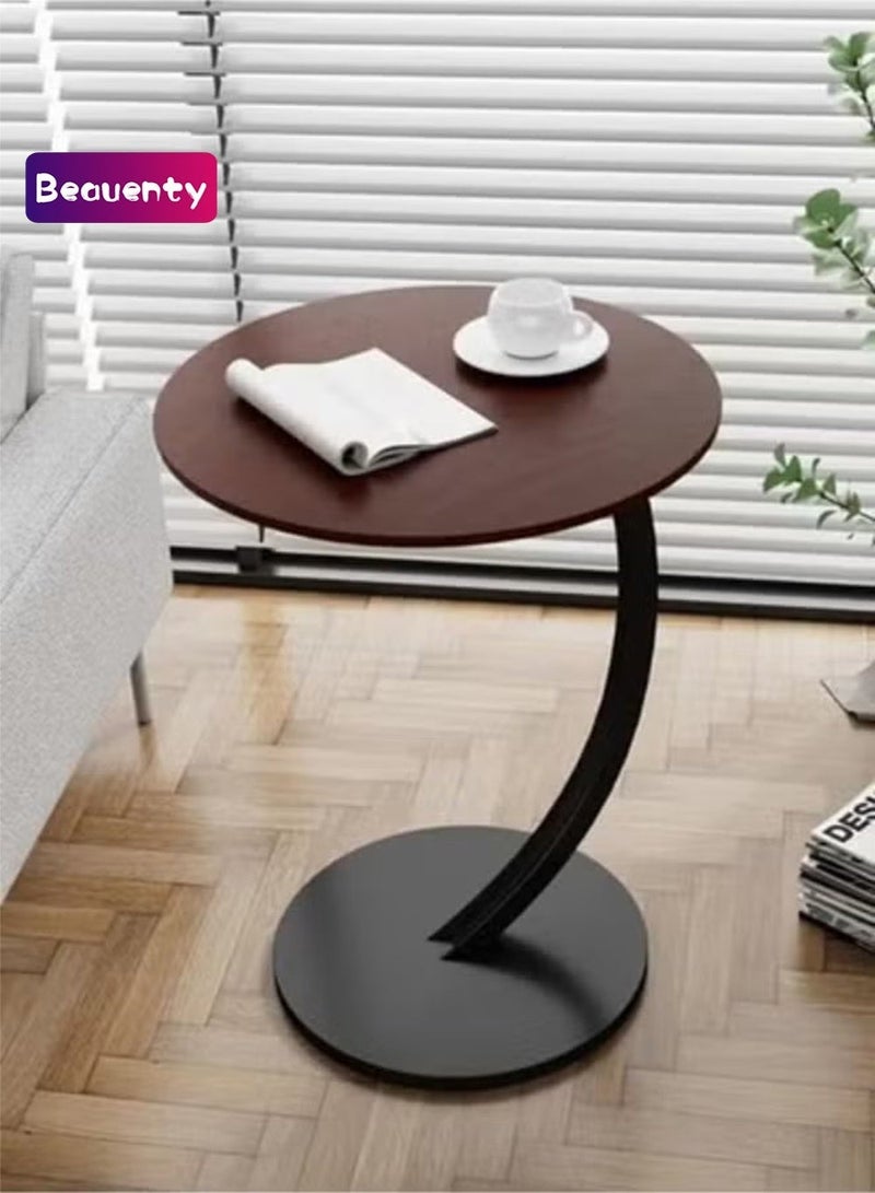 Beauenty Round Side Table, C Shaped End Table for Couch, Sofa and Bed, Mid Century Modern Small Bedside Table Nightstand for Living Room, Bedroom, Corners and Office(Walnut) - Image 1